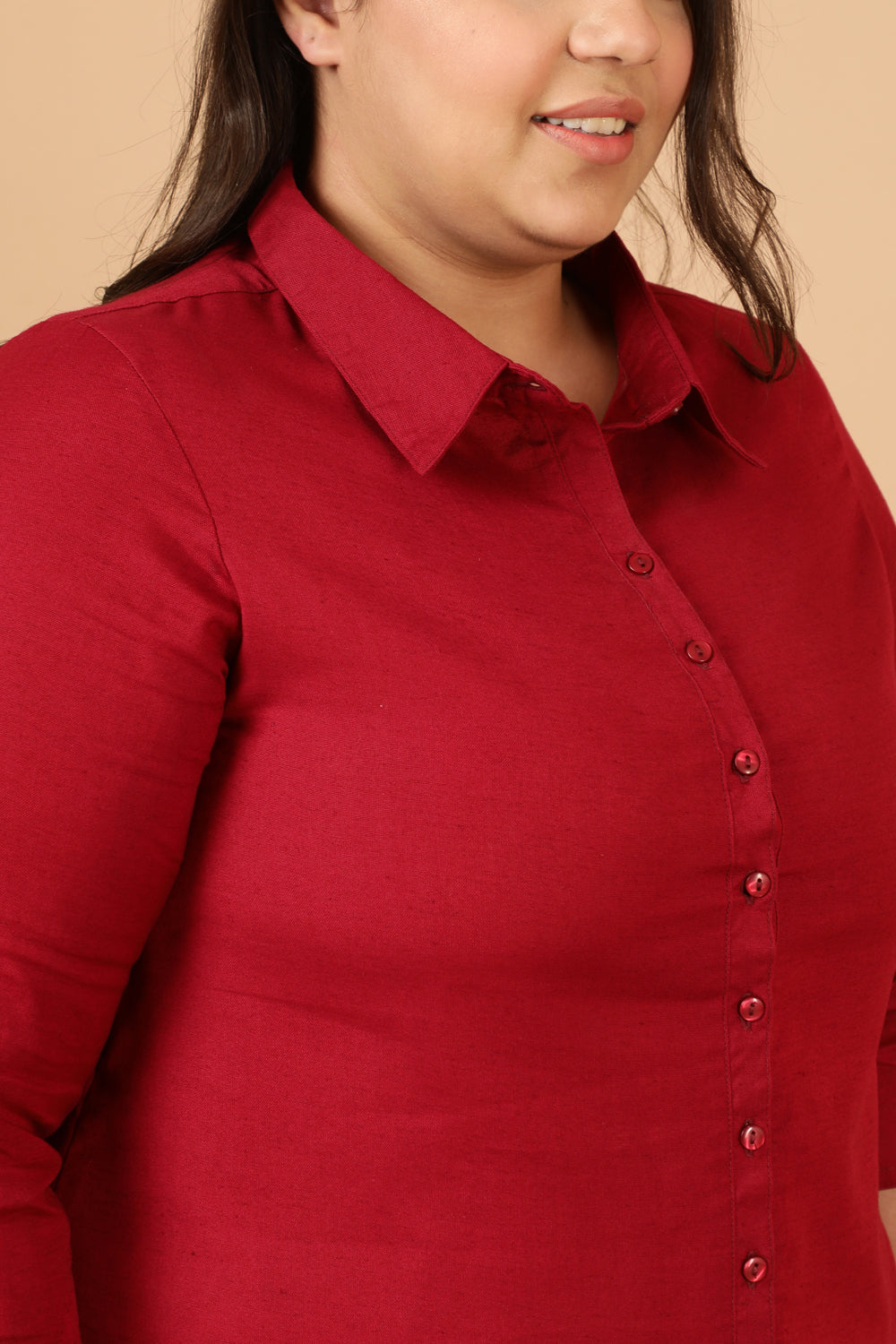 Comfortable Red Cotton Linen Kurta Shrug
