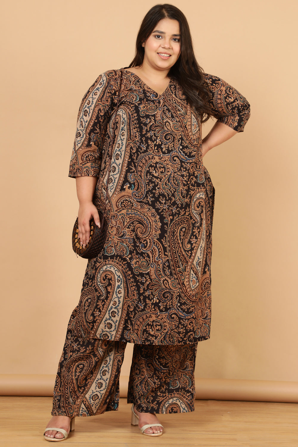 Black Paisley Print Cotton Kurta