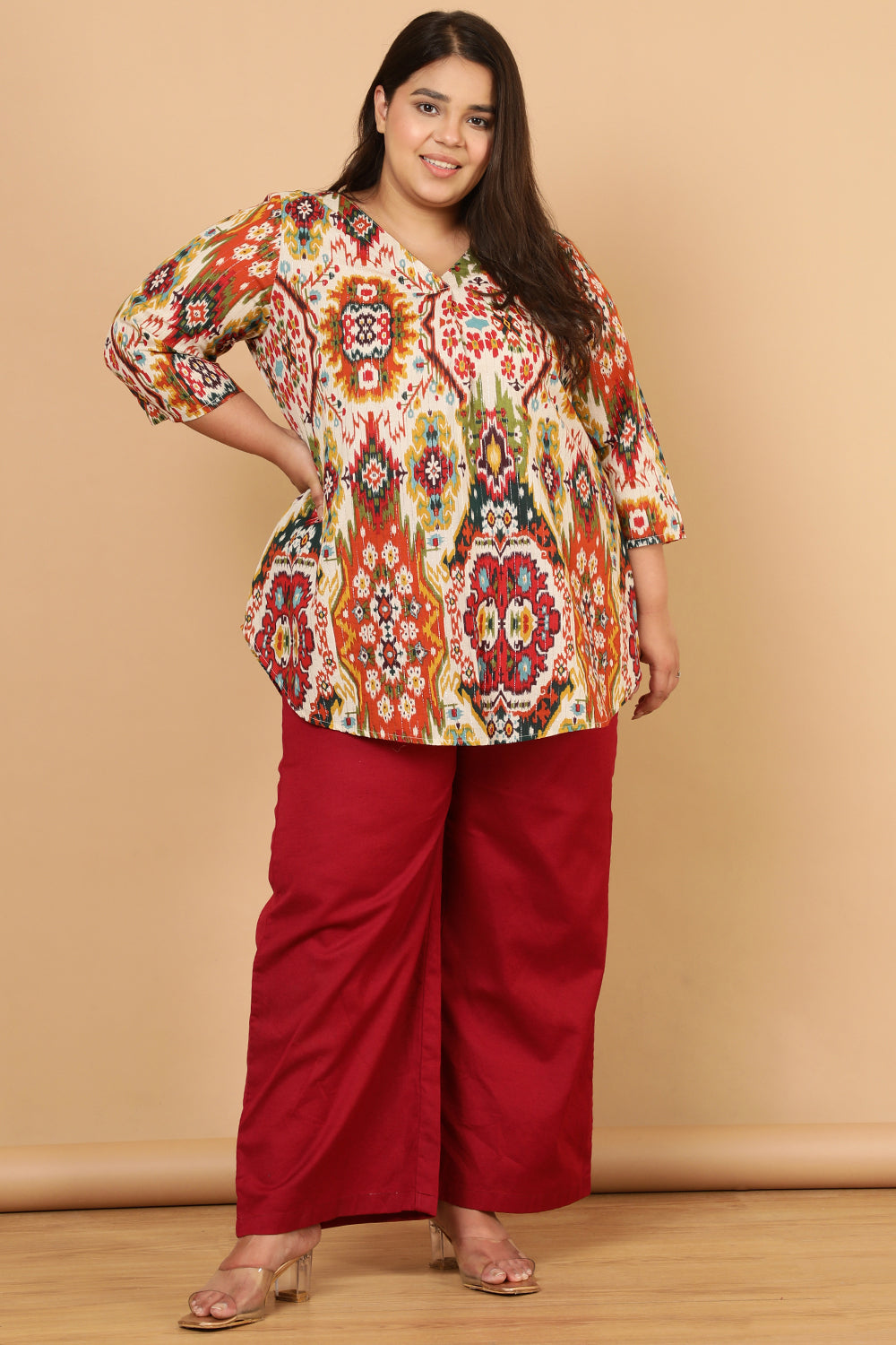 Plus Size Plus Size White Patola Print Cotton Top