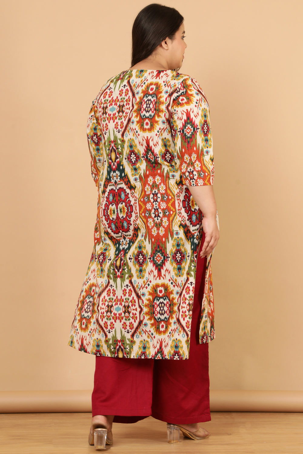 Plus Size White Patola Print Cotton Kurta