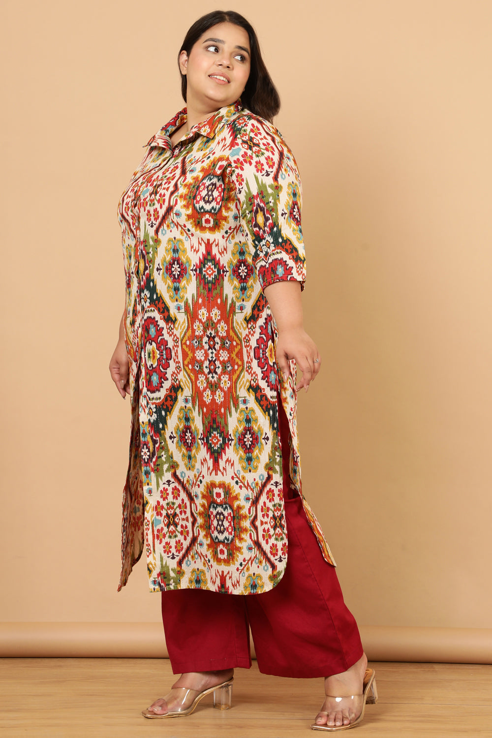 White Patola Print Cotton Kurta Shrug for Women