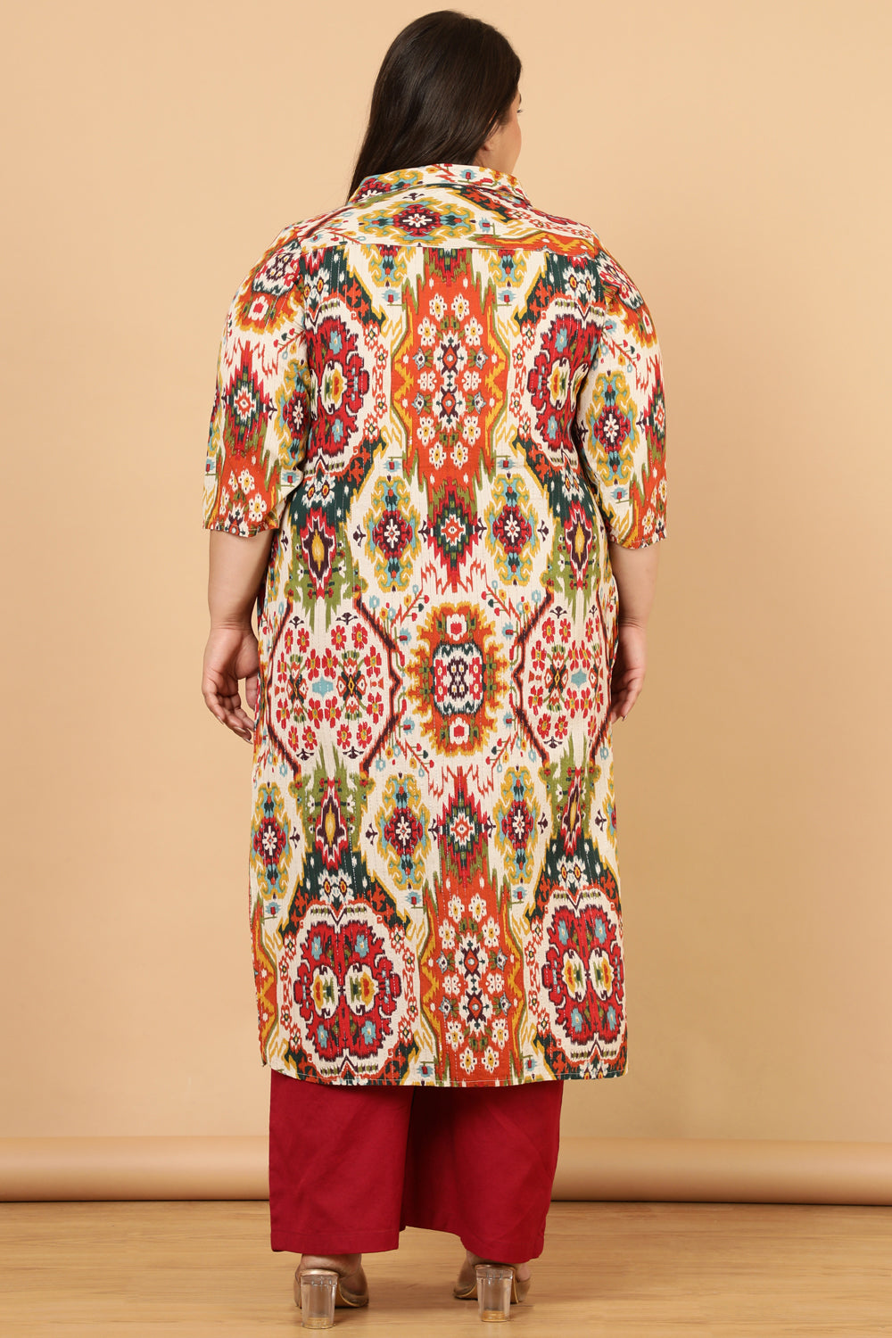 White Patola Print Cotton Kurta Shrug