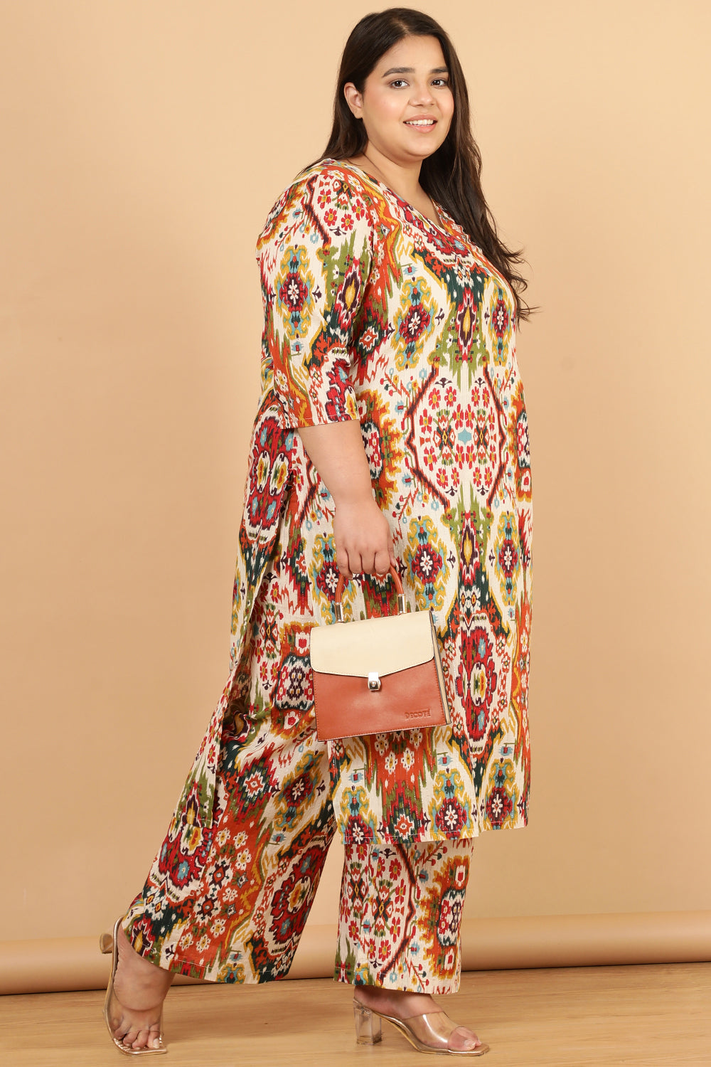 Buy Plus Size White Patola Print Cotton Kurta