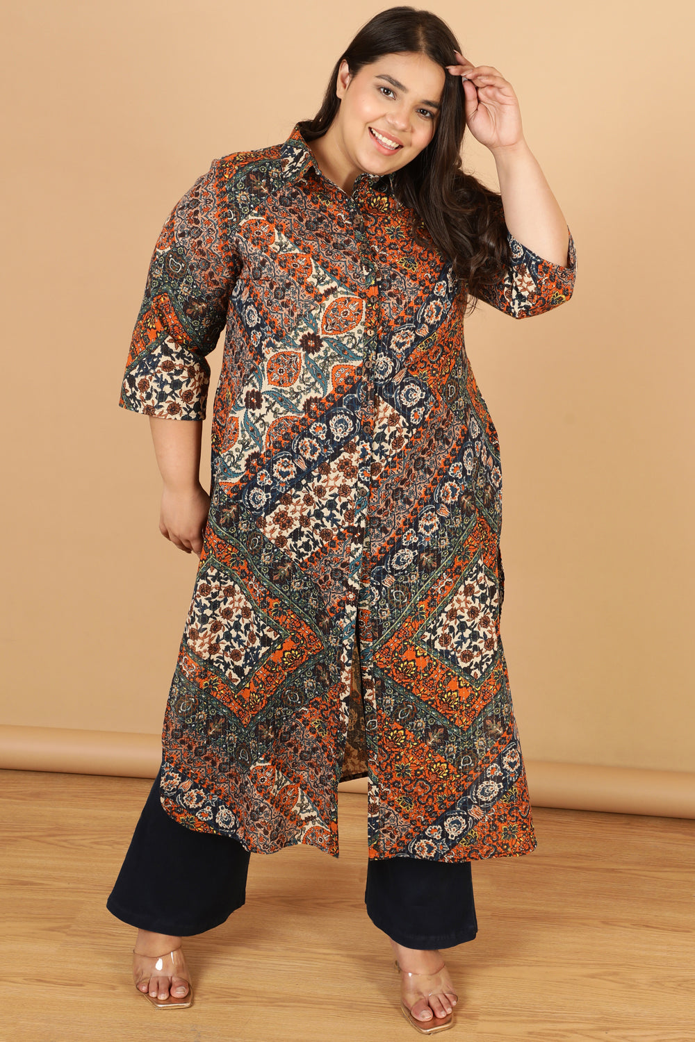Ethnic Print Cotton Kurta Shrug