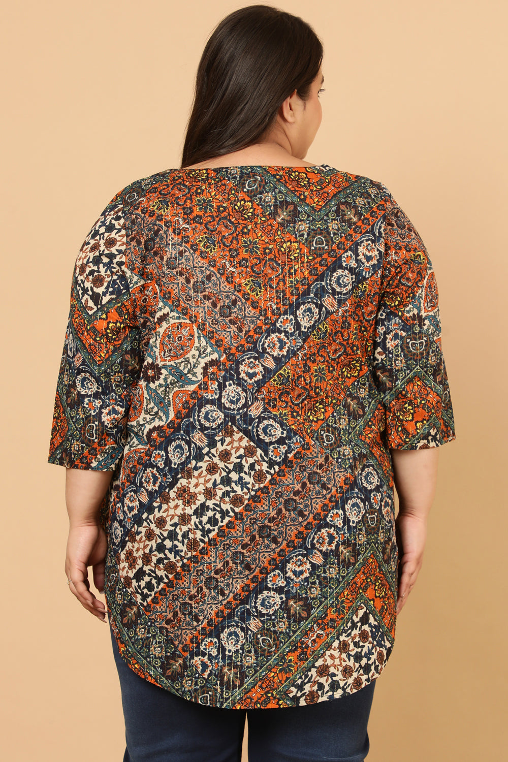 Plus Size Ethnic Print Cotton Top
