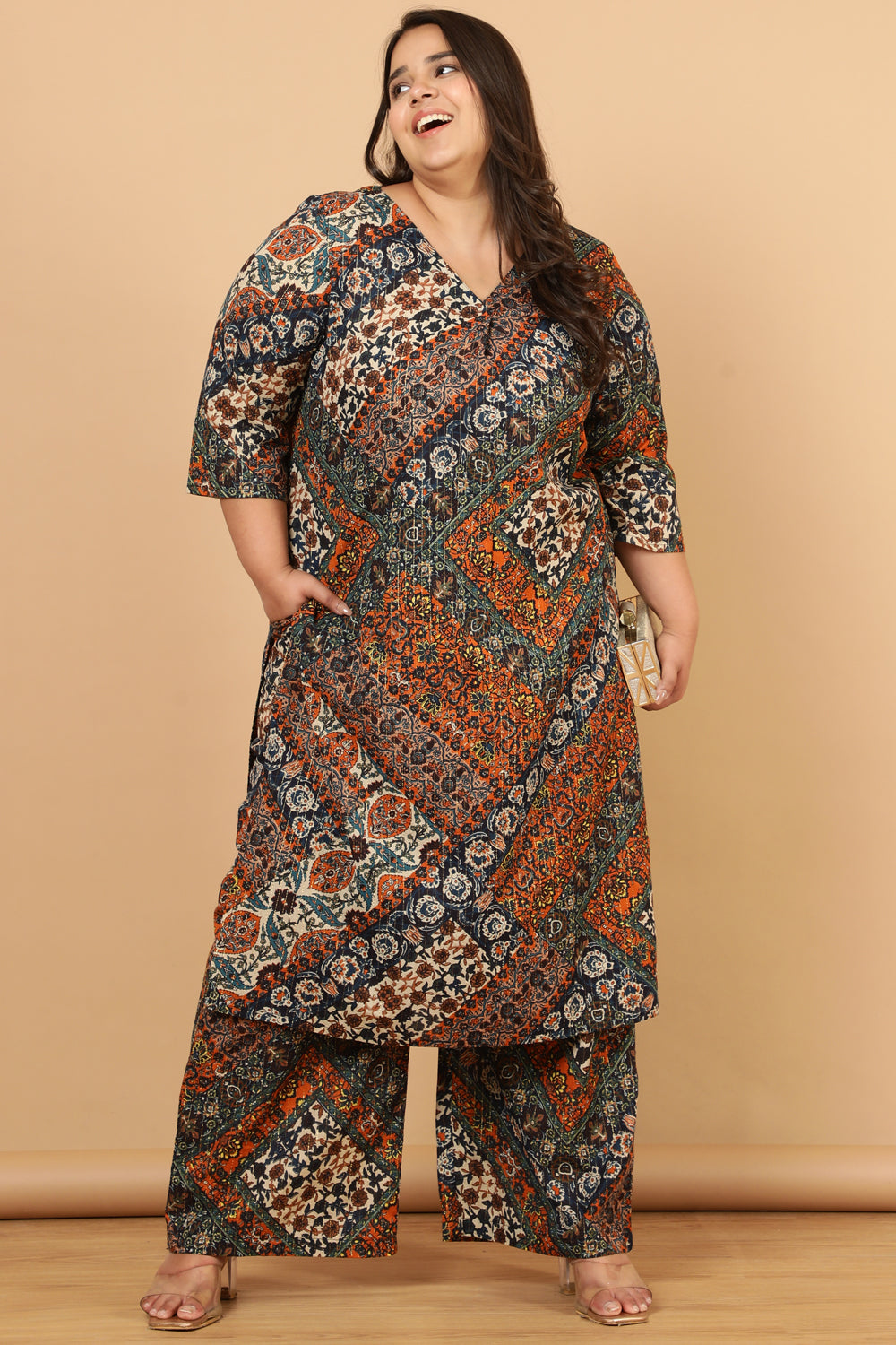 Buy Plus Size Ethnic Print Cotton Kurta