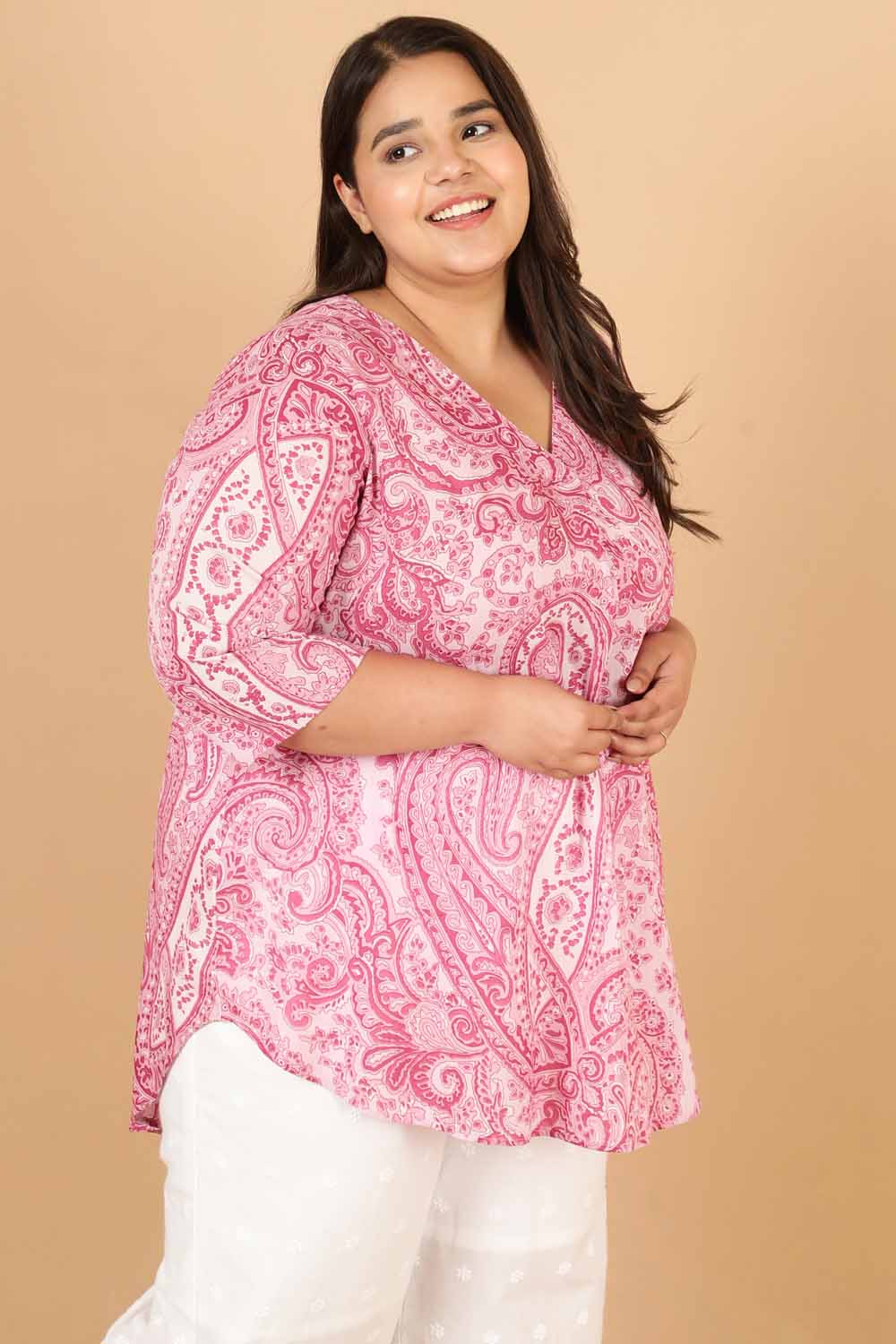 Pink Paisley Print Cotton Top