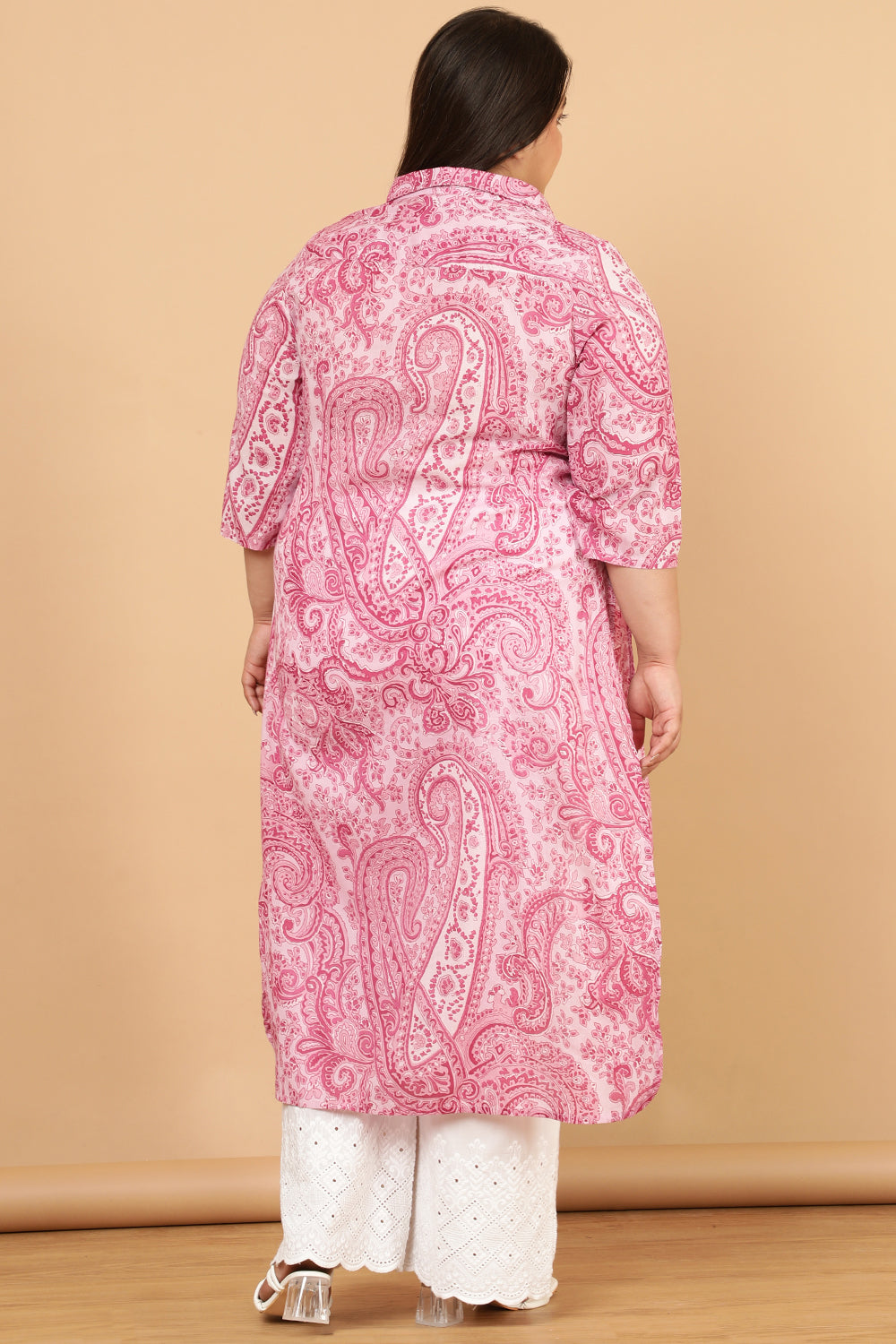 Pink Paisley Print Cotton Kurta Shrug