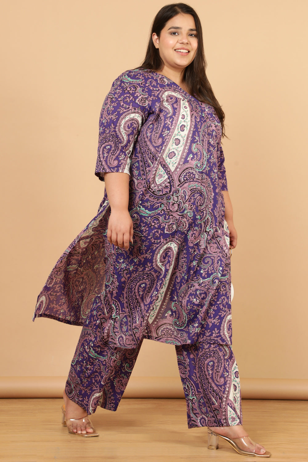 Buy Plus Size Purple Paisley Print Cotton Kurta
