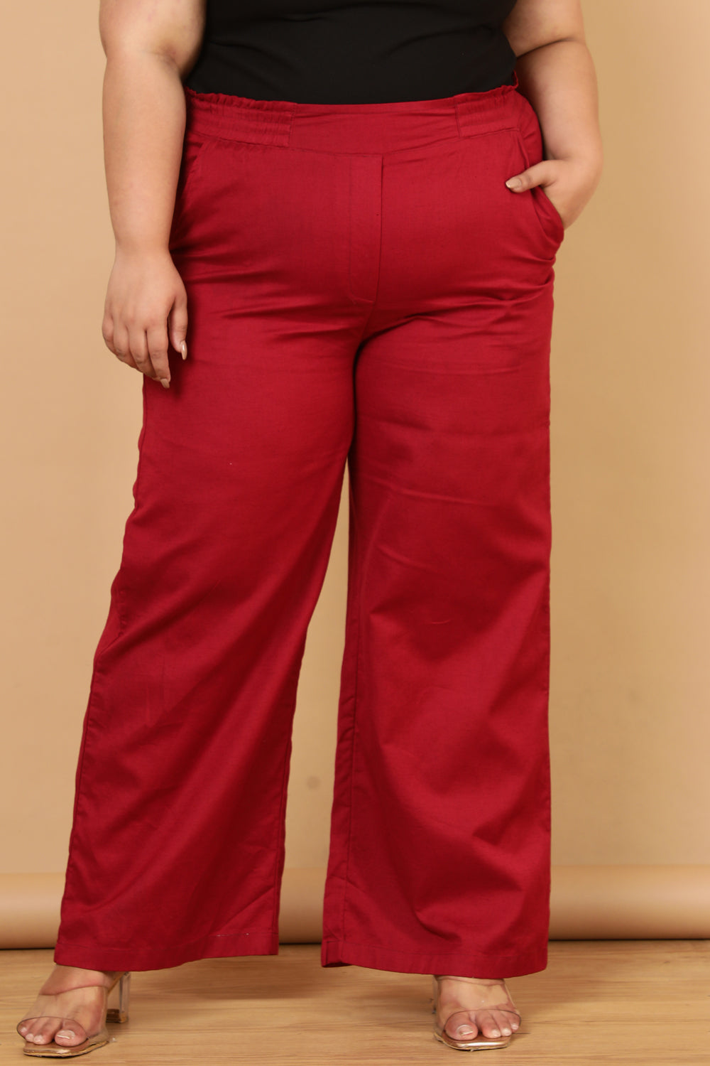 Plus Size Plus Size Red Cotton Linen Pants