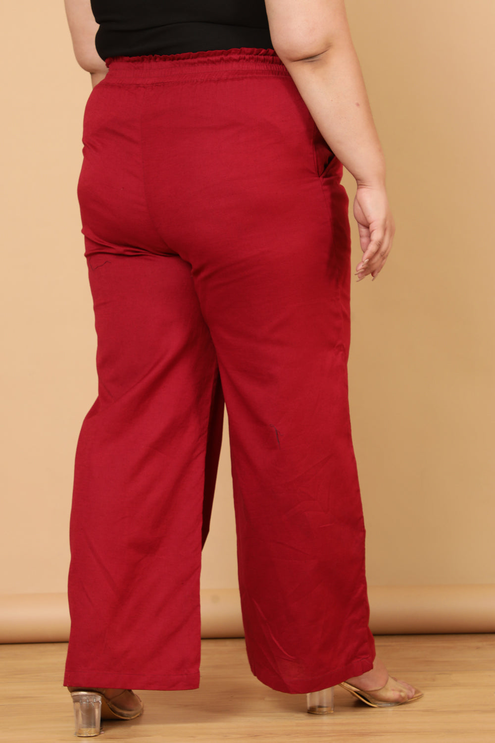 Plus Size Red Cotton Linen Pants