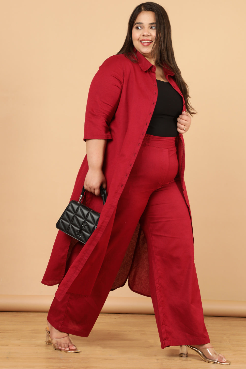 Buy Red Cotton Linen Kurta Shrug