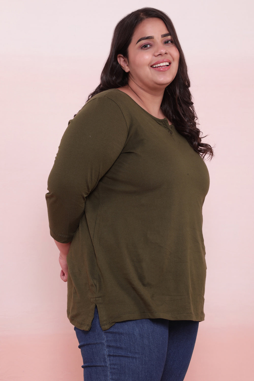 Plus Size Olive Henley Tshirt