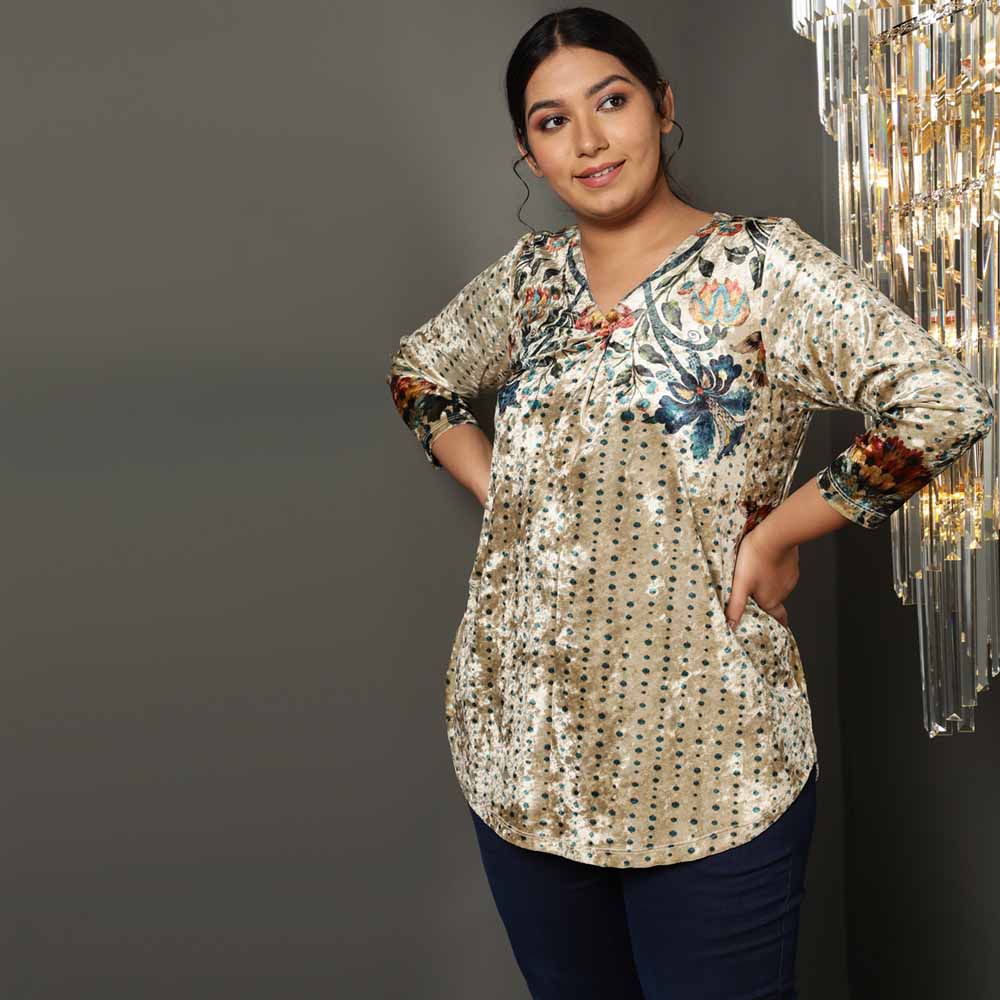 Floral Ethnic Print Velvet Top