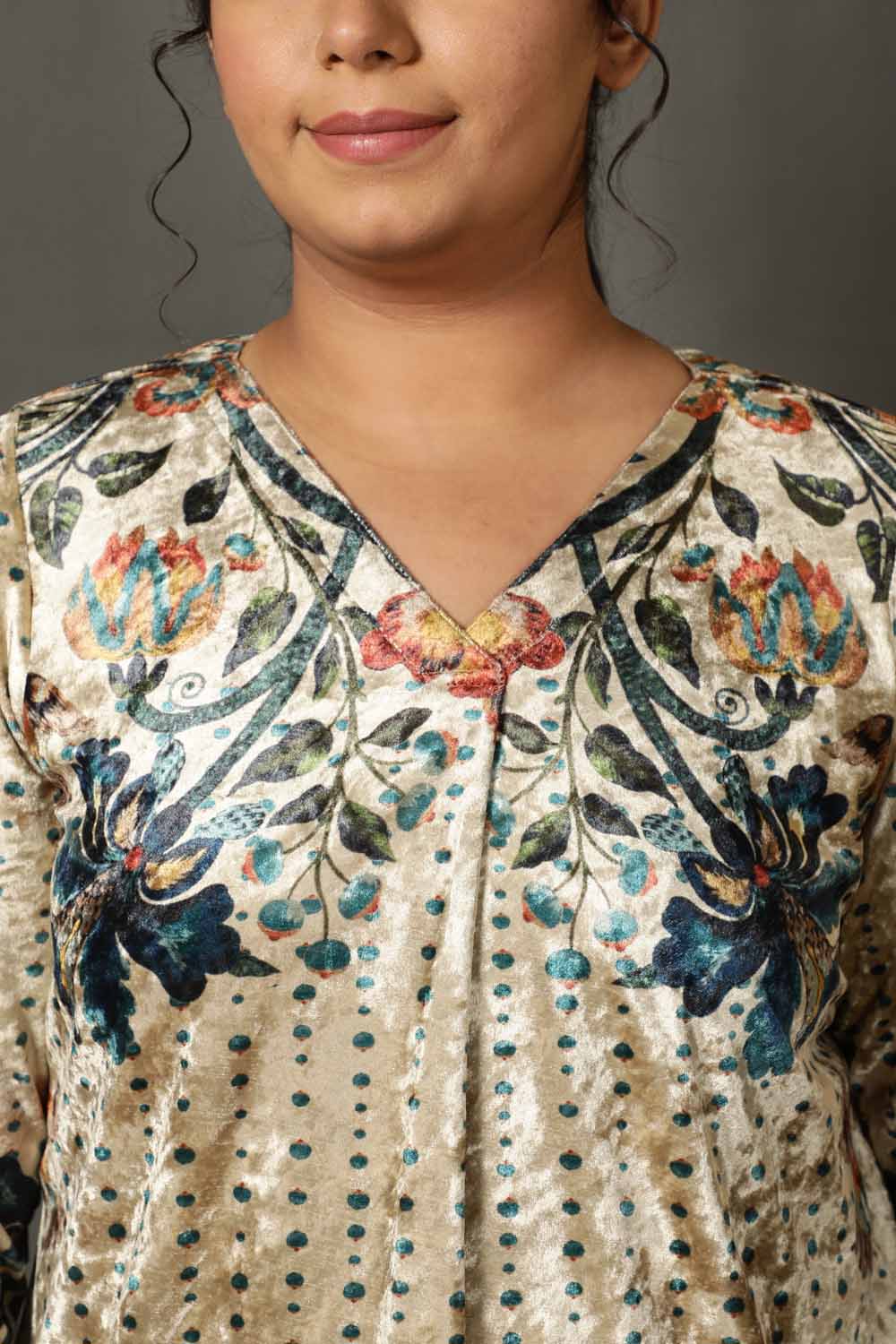 Floral Ethnic Print Velvet Top for Women