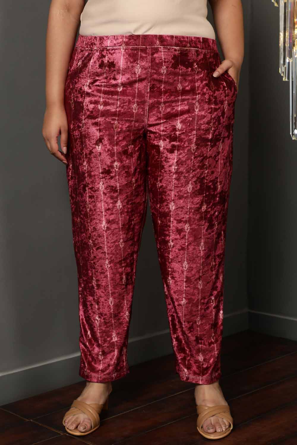 Plus Size Deep Red Velvet Pant