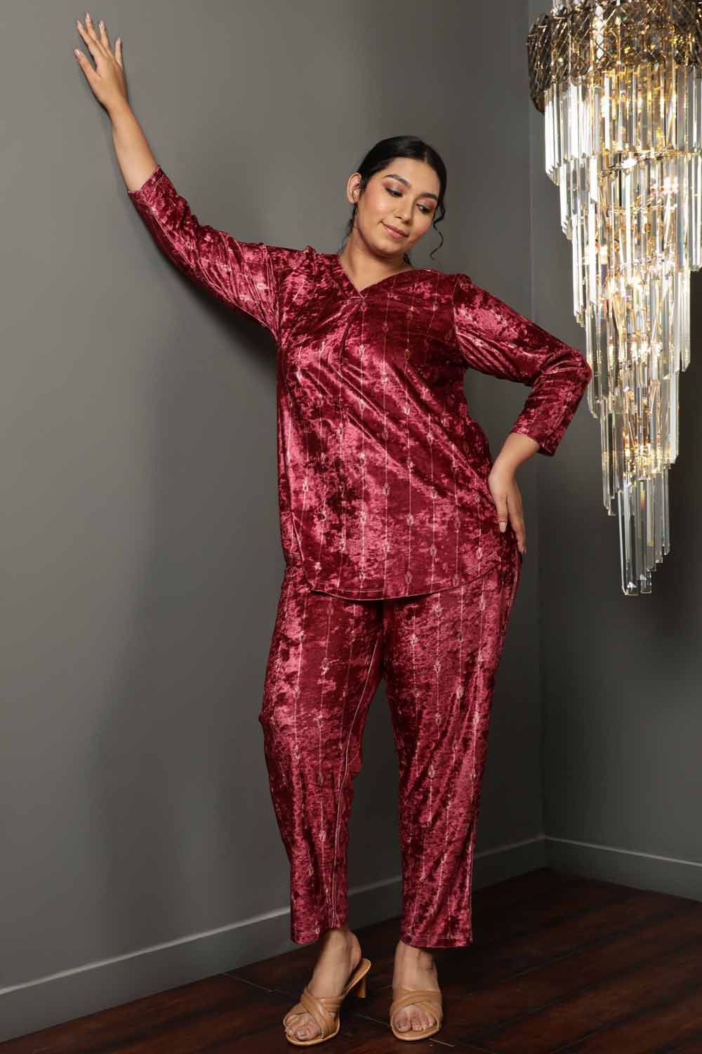 Buy Deep Red Velvet Pant