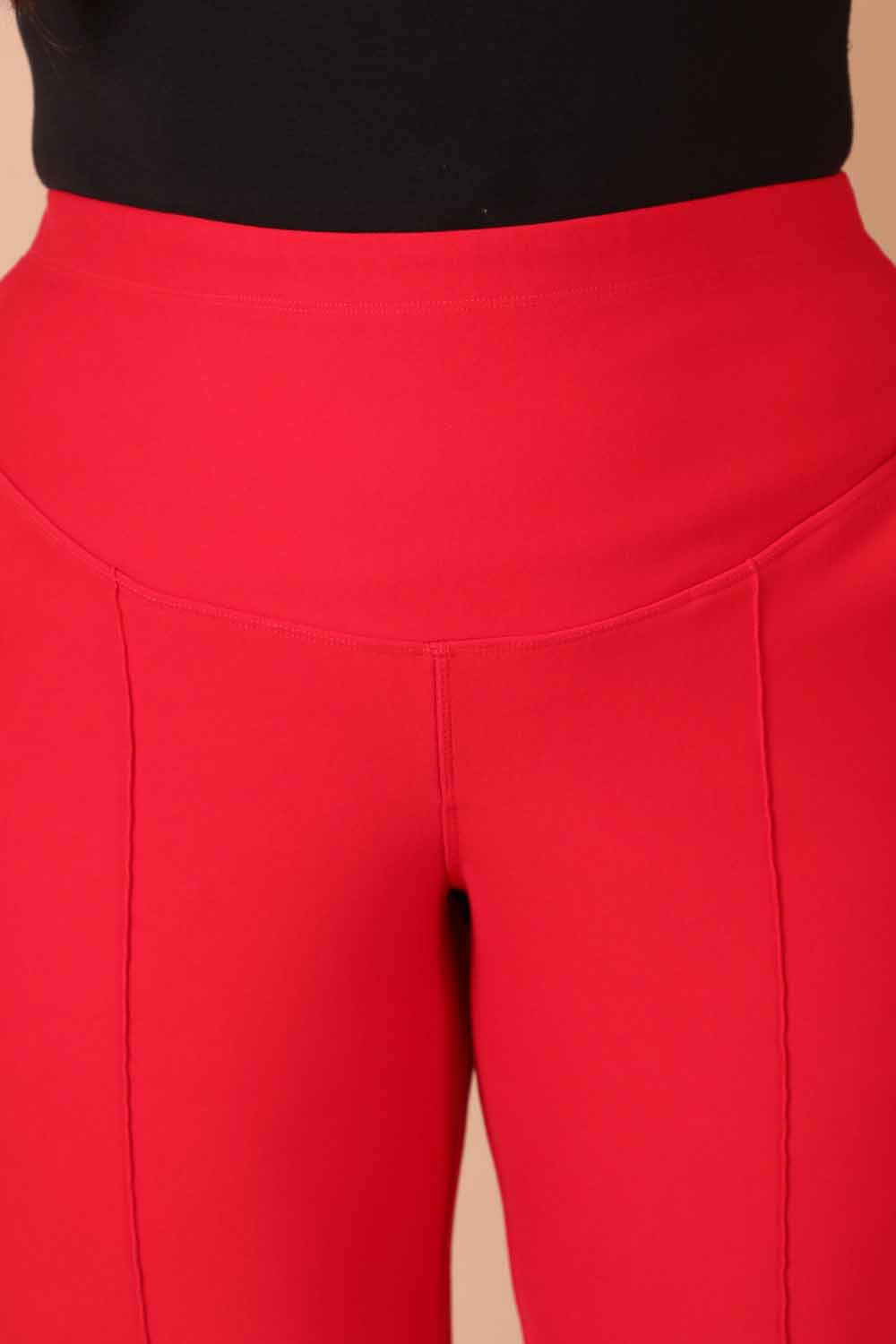 Red Crease Seam Tummy Tucker Pants for Women