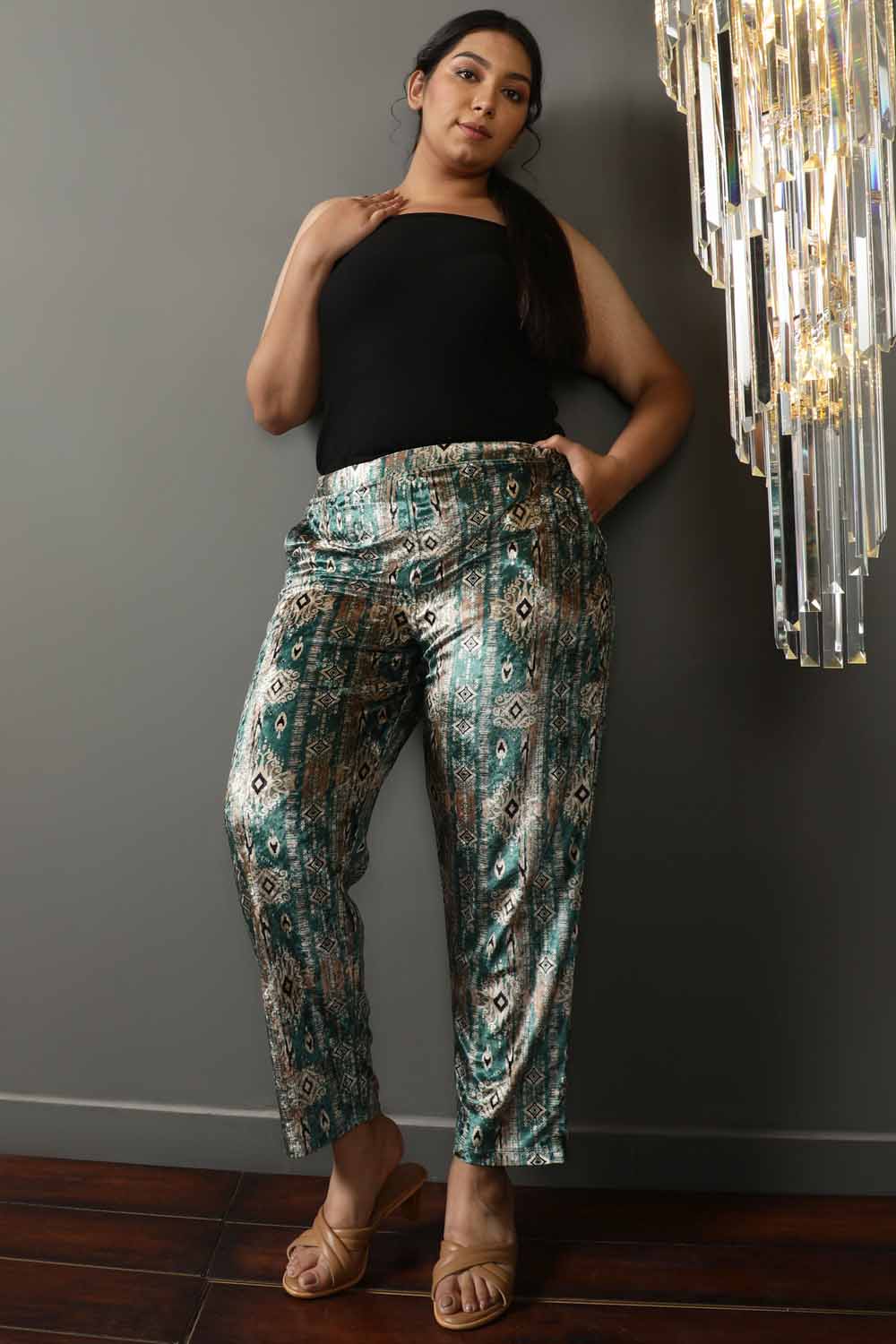 Green Ikkat Velvet Pant