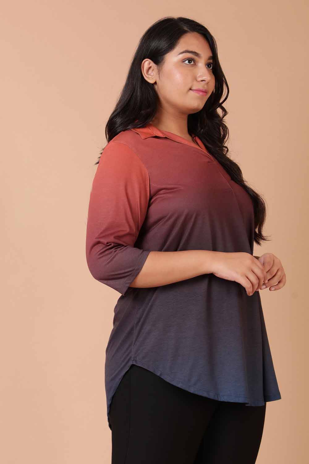 Rust Midnight Ombre Centre Pleat Top for Women
