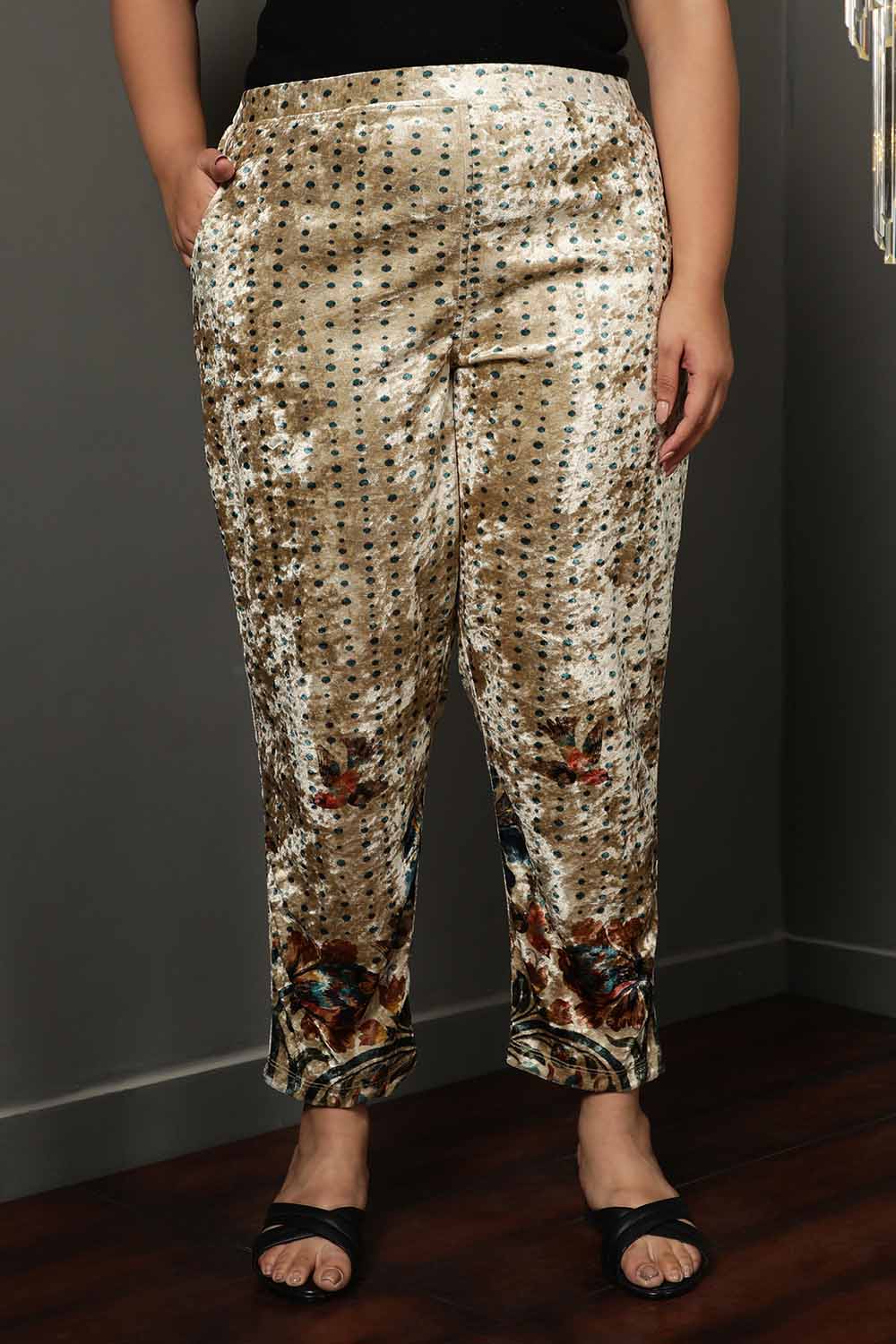 Plus Size Floral Ethnic Print Velvet Pant