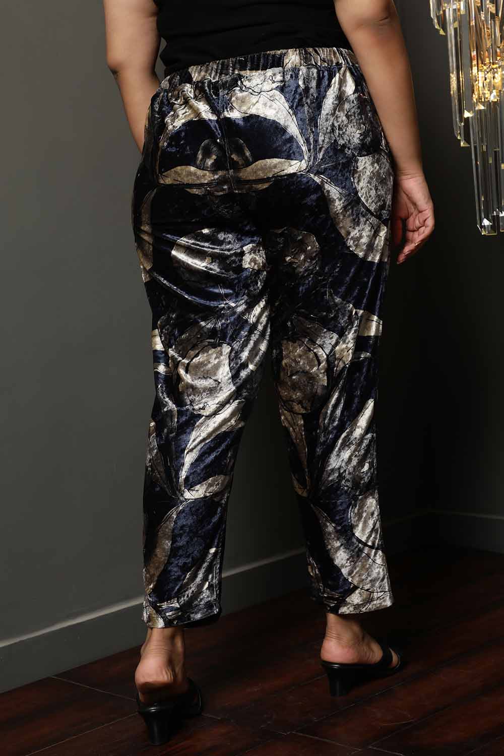 Comfortable Black Floral Velvet Pant