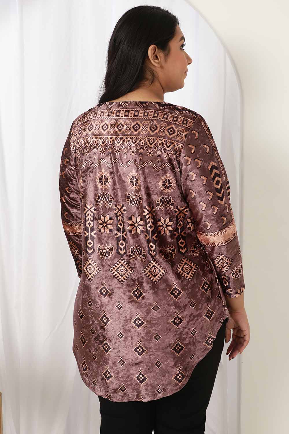 Comfortable Purple Printed V Neck Velvet Top