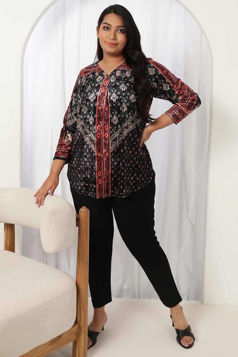 Buy Black Luxe V Neck Velvet Top