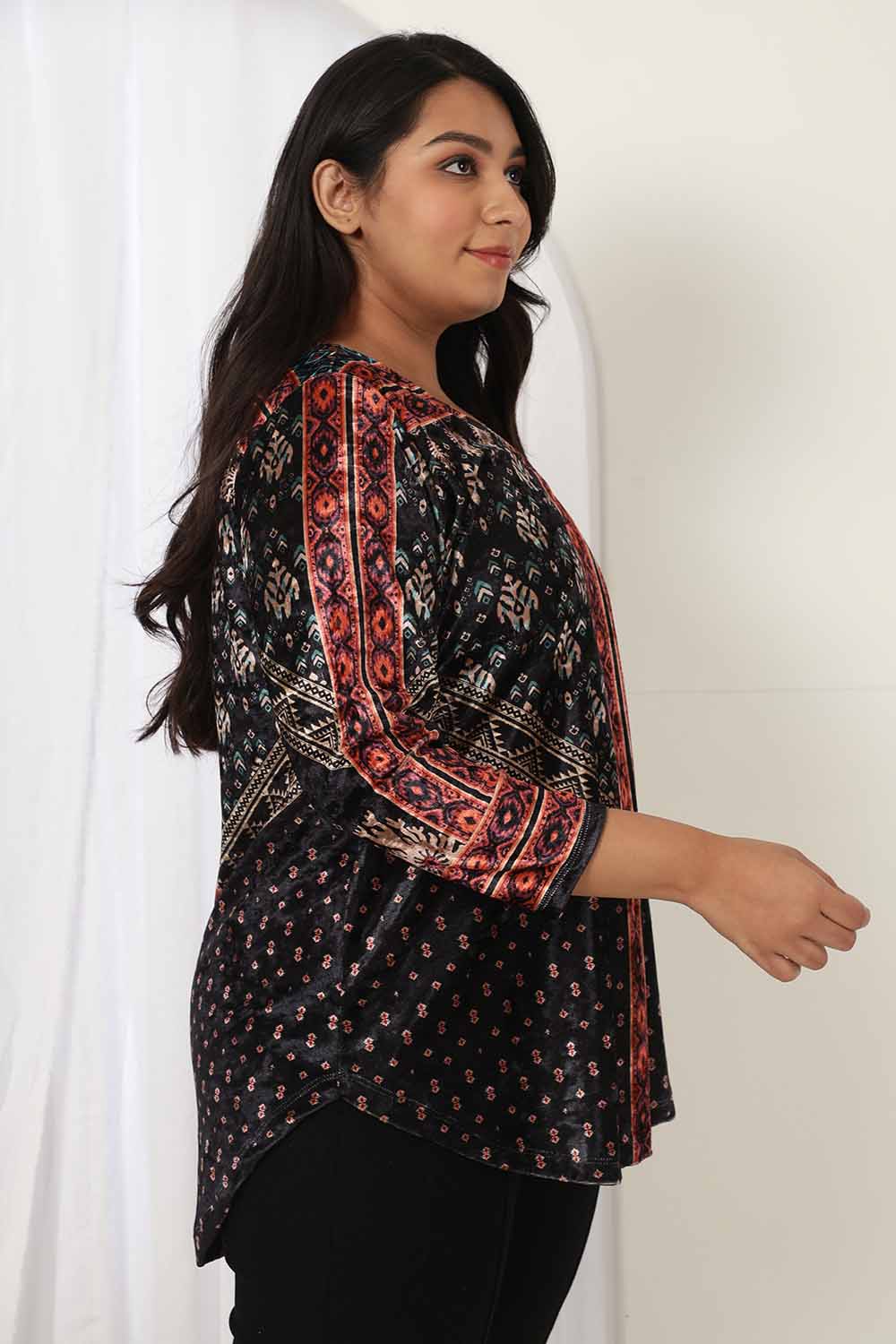 Plus Size Black Luxe V Neck Velvet Top