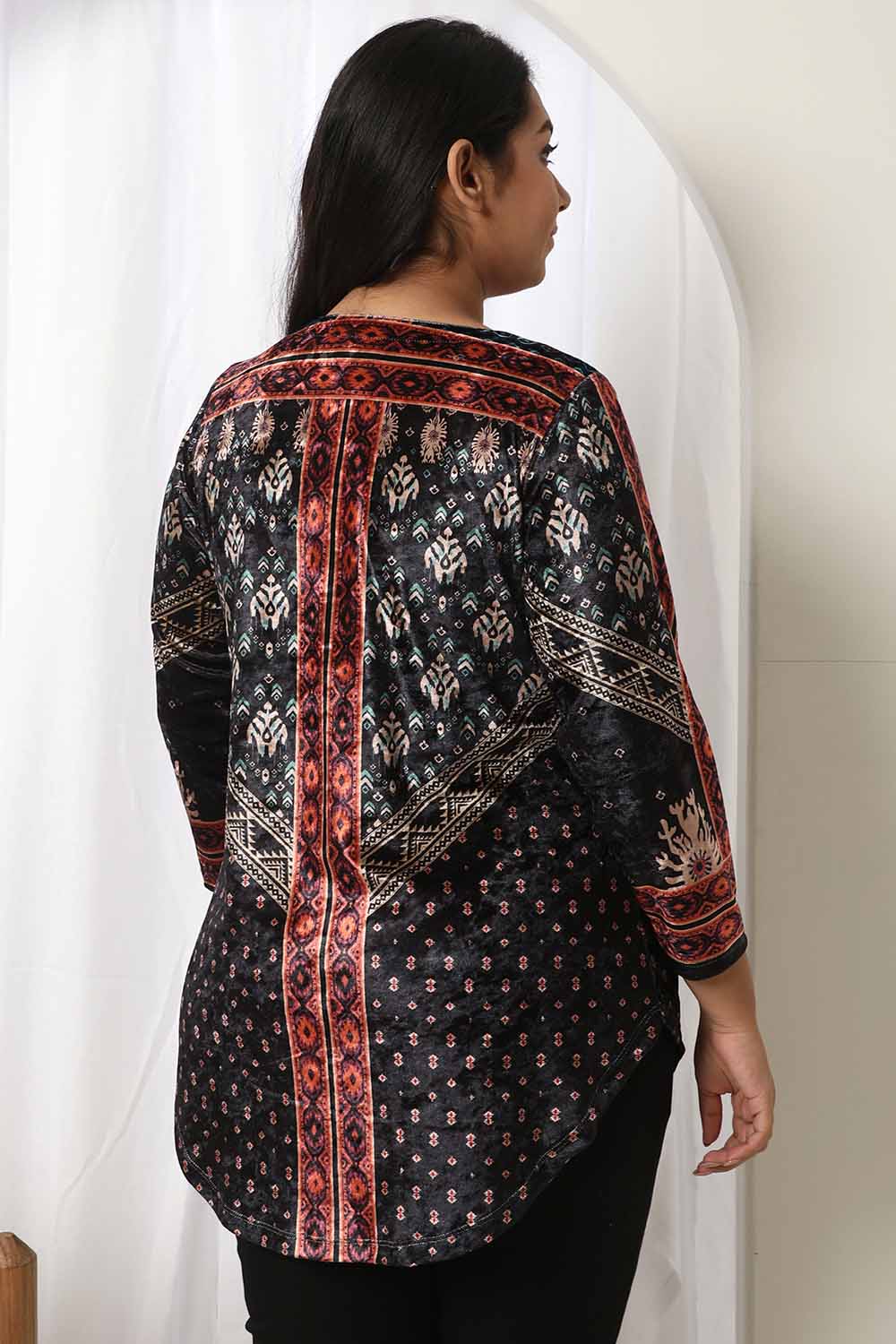 Comfortable Black Luxe V Neck Velvet Top