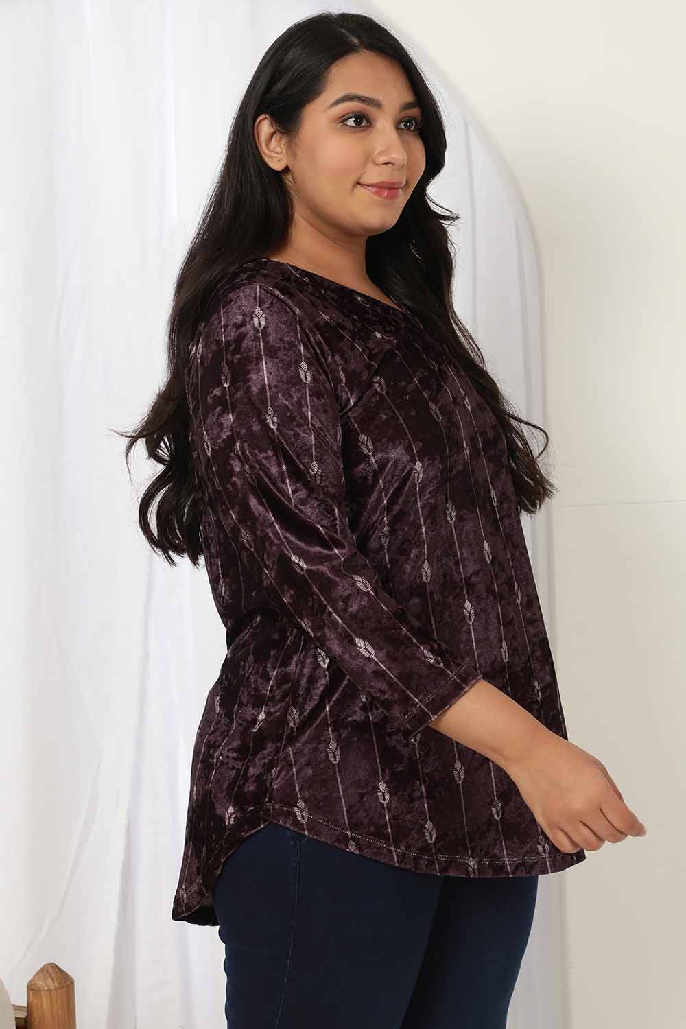 Purple V Neck Velvet Top for Women
