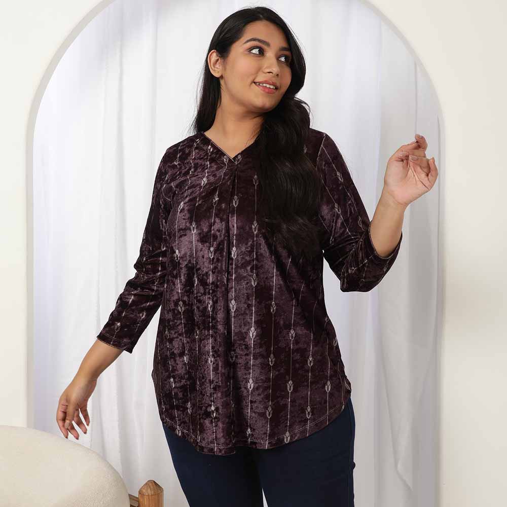 Purple V Neck Velvet Top