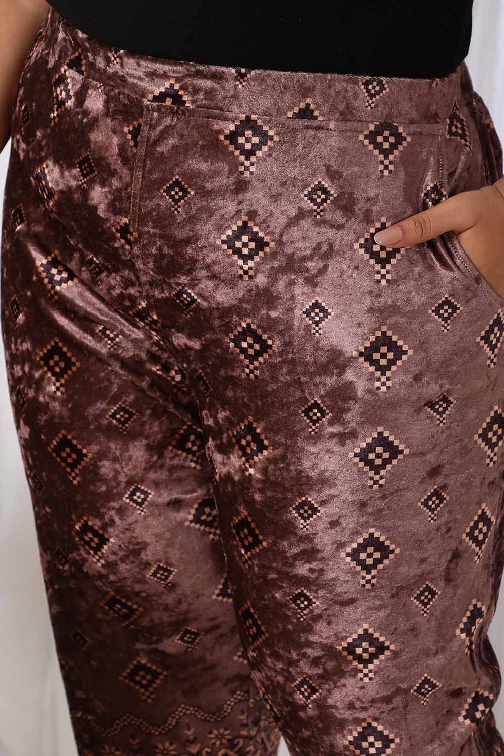 Comfortable Purple Printed Velvet Pant
