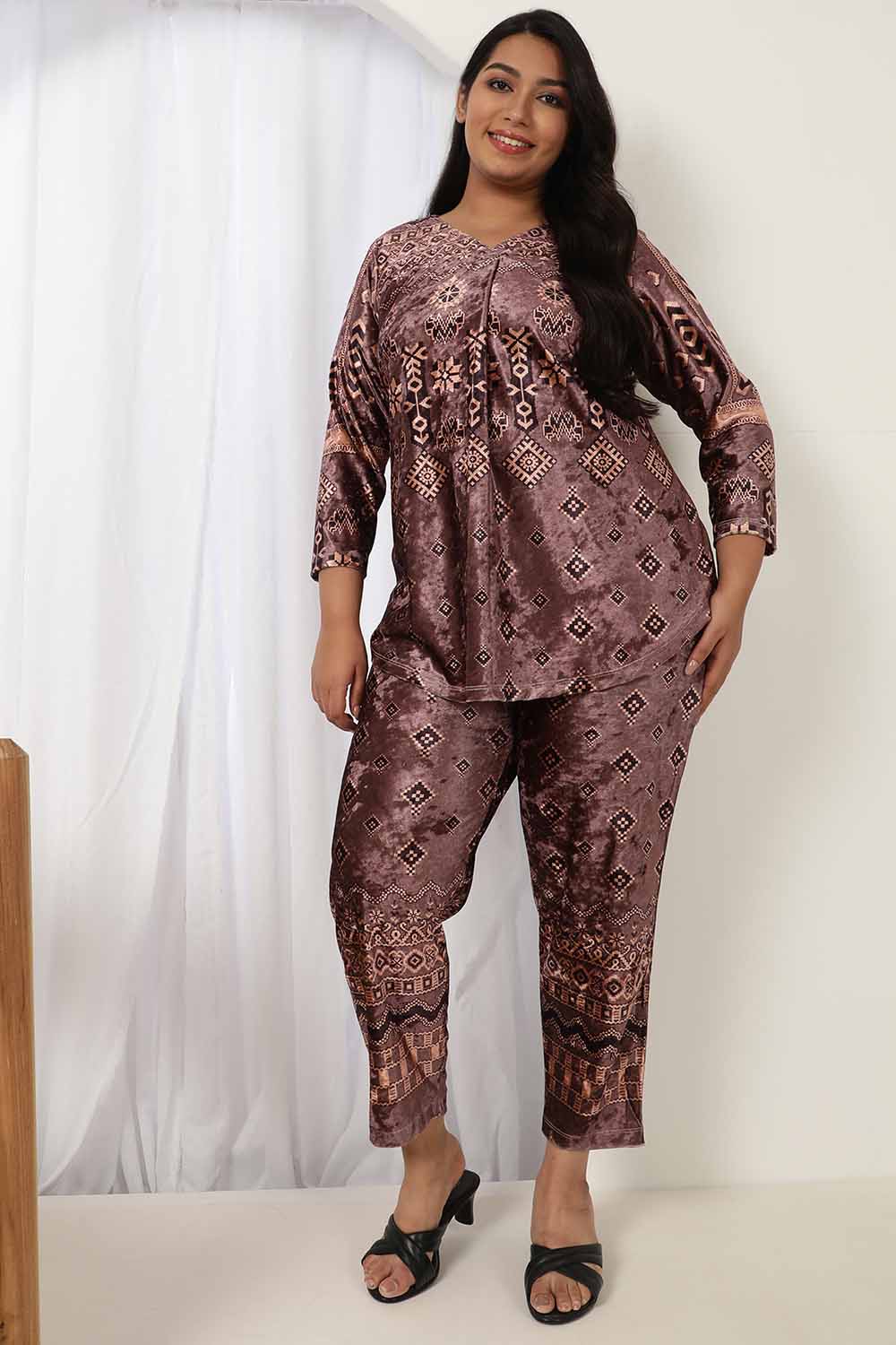 Buy Purple Printed Velvet Pant