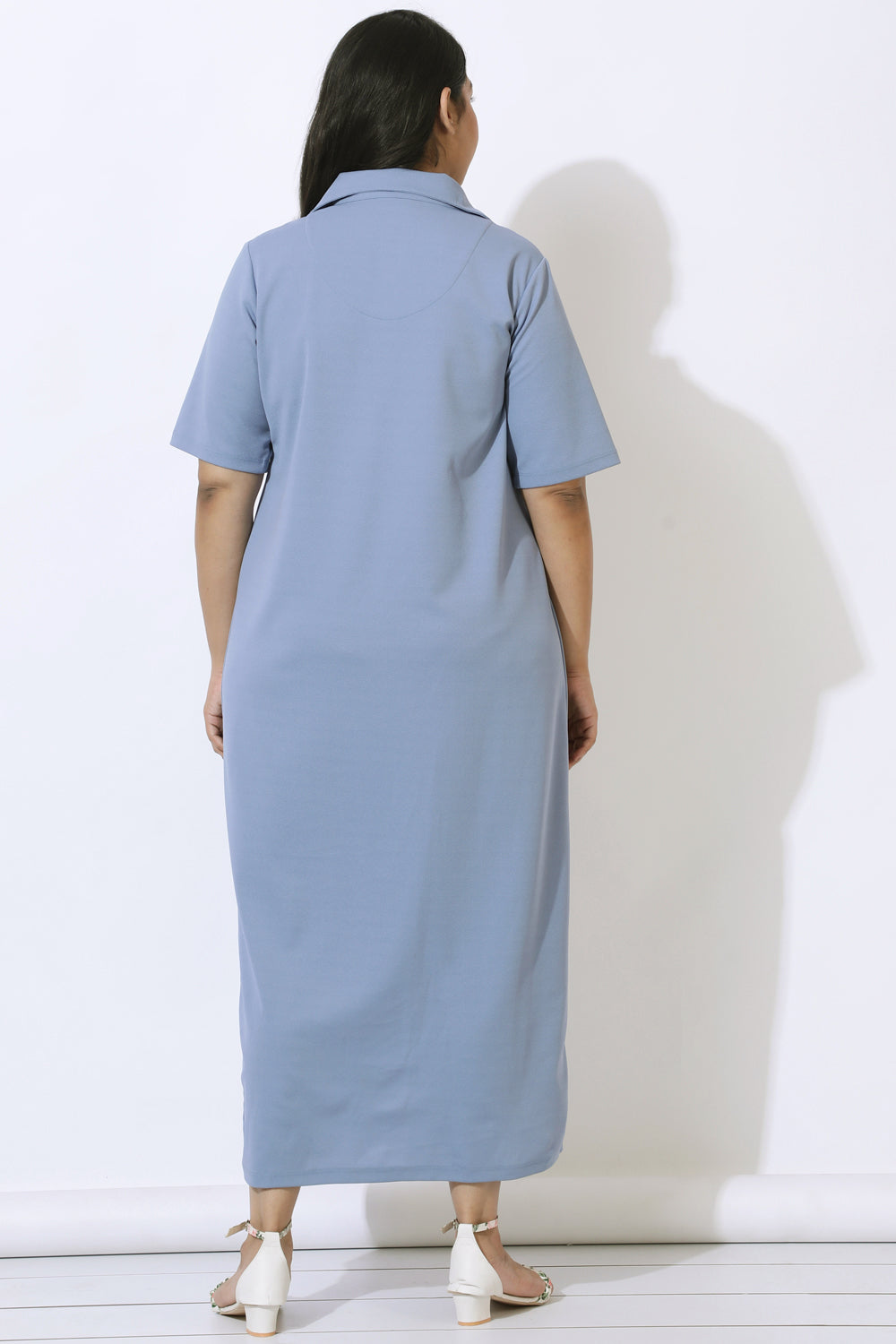 Plus Size Denim Blue Side Slit Long Dress for Women