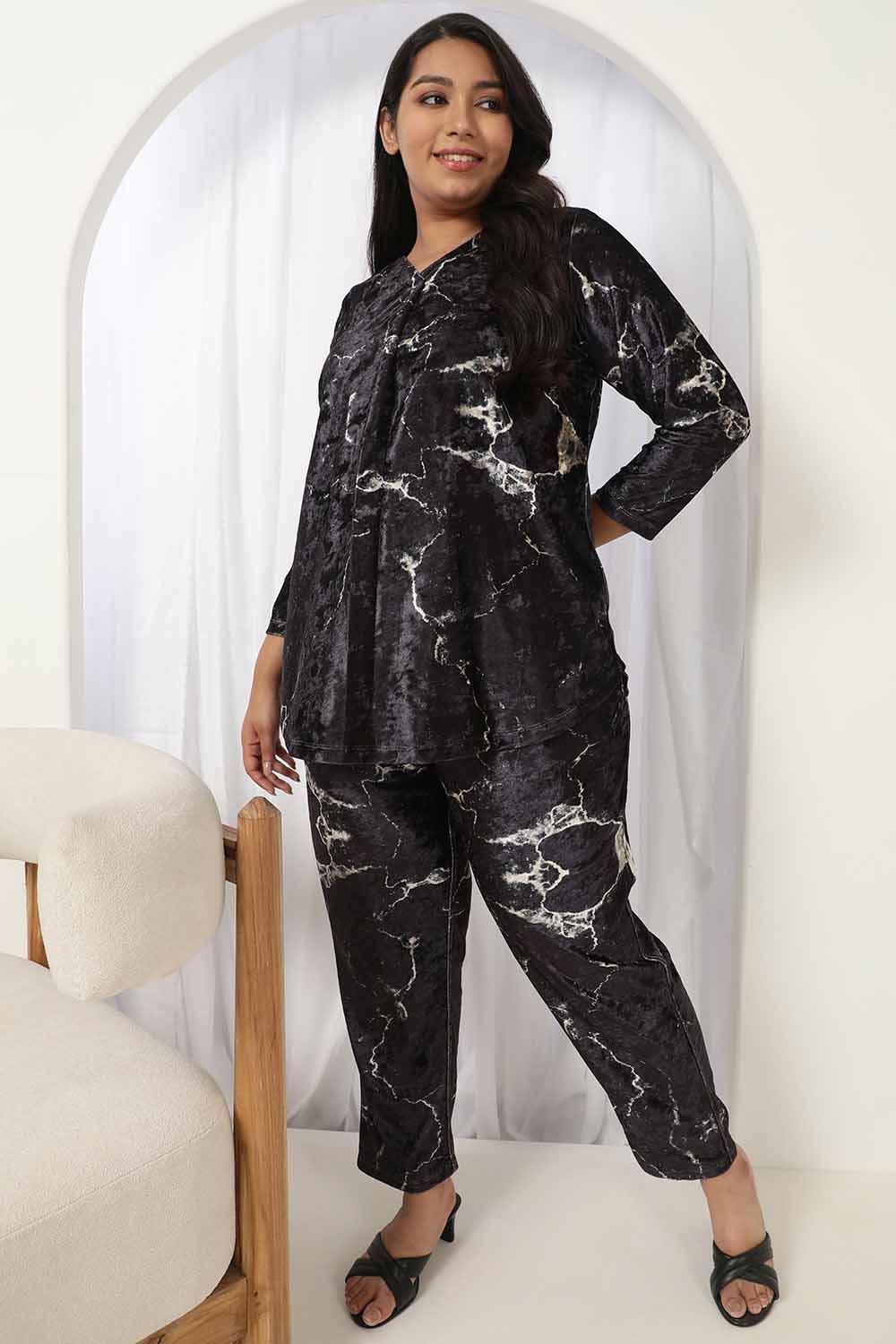 Buy Black Marble Velvet Pant