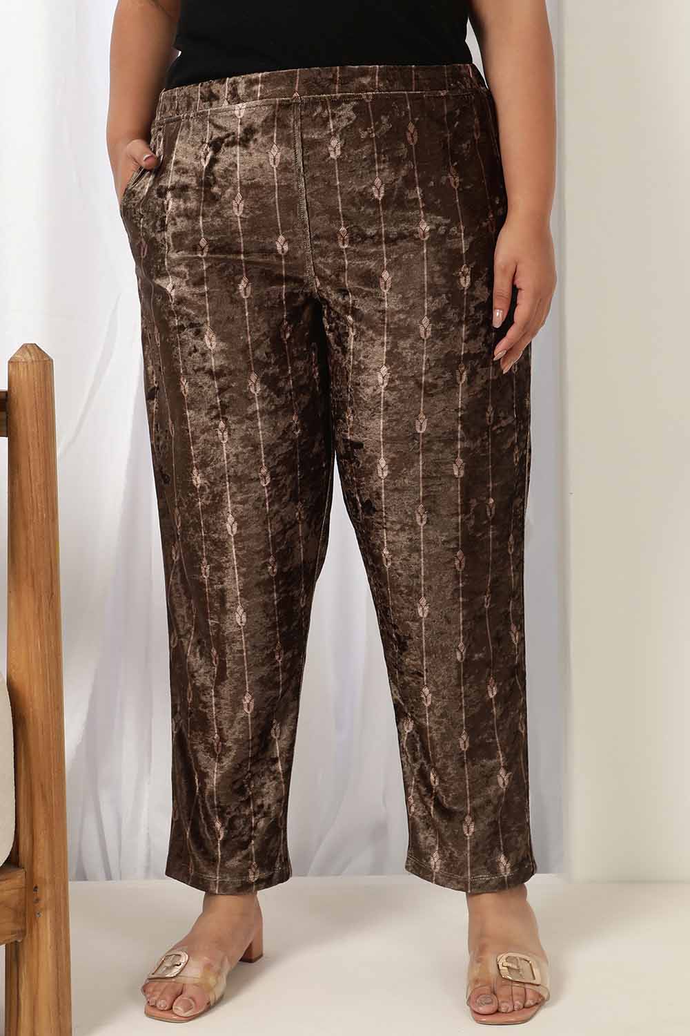 Brown Velvet Pant for Women