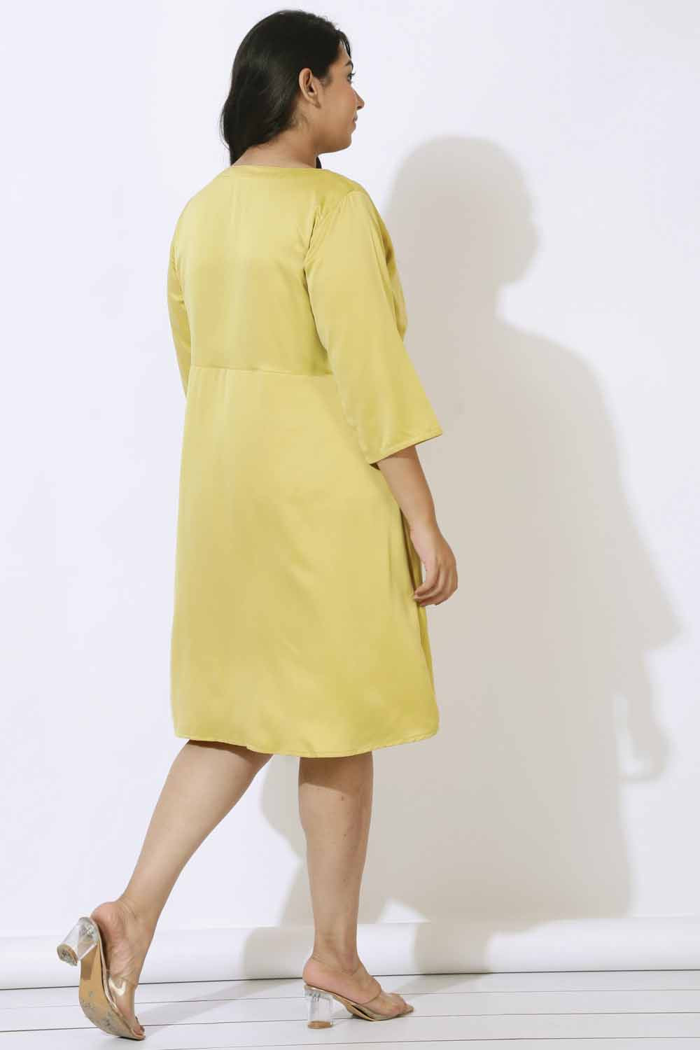 Plus Size Yellow Satin Knot Dress