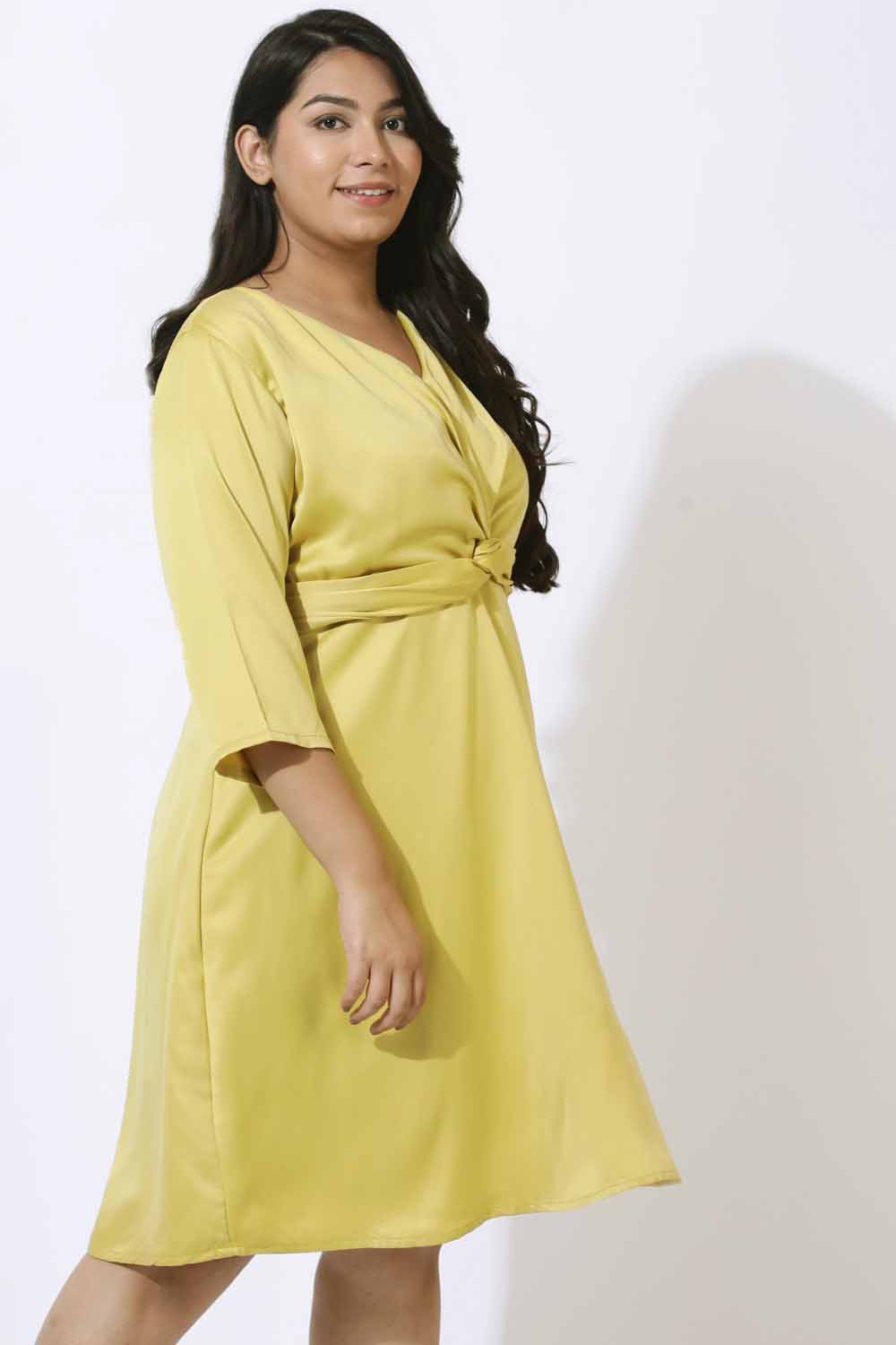 Plus Size Plus Size Yellow Satin Knot Dress