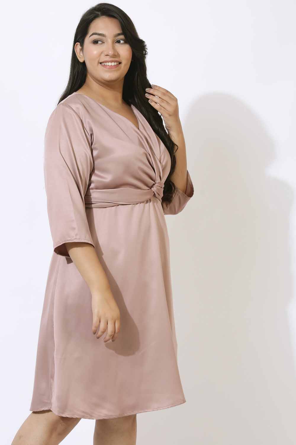 Buy Plus Size Rose Satin Knot Dress