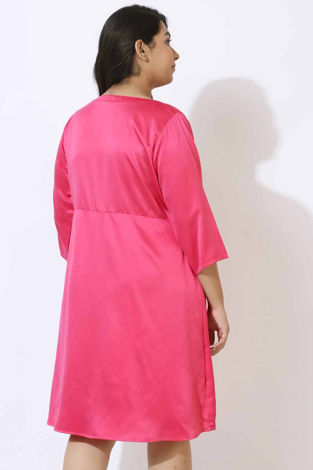 Plus Size Pink Satin Knot Dress