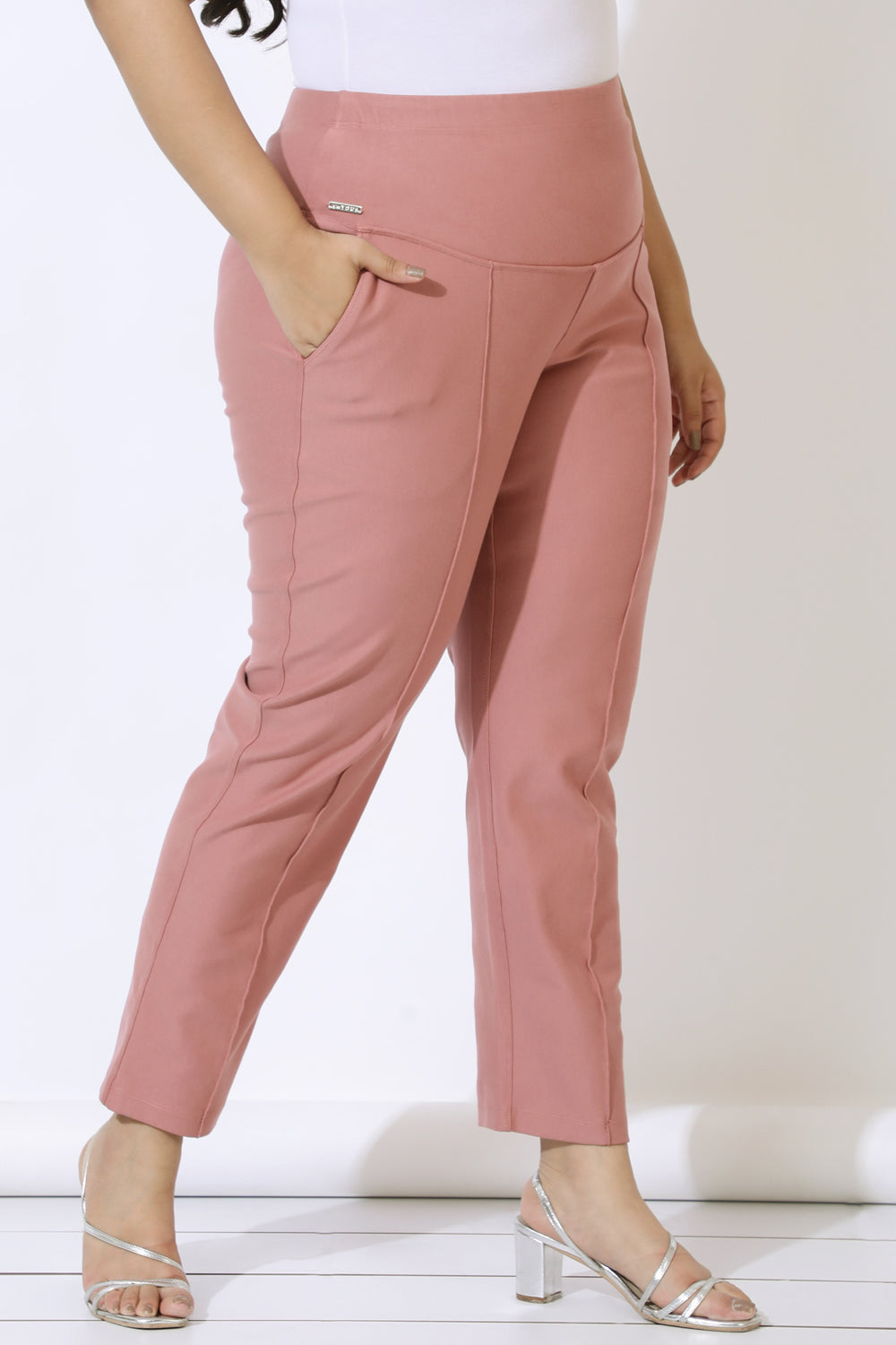 Dusty Pink Crease Seam Tummy Tucker Pants