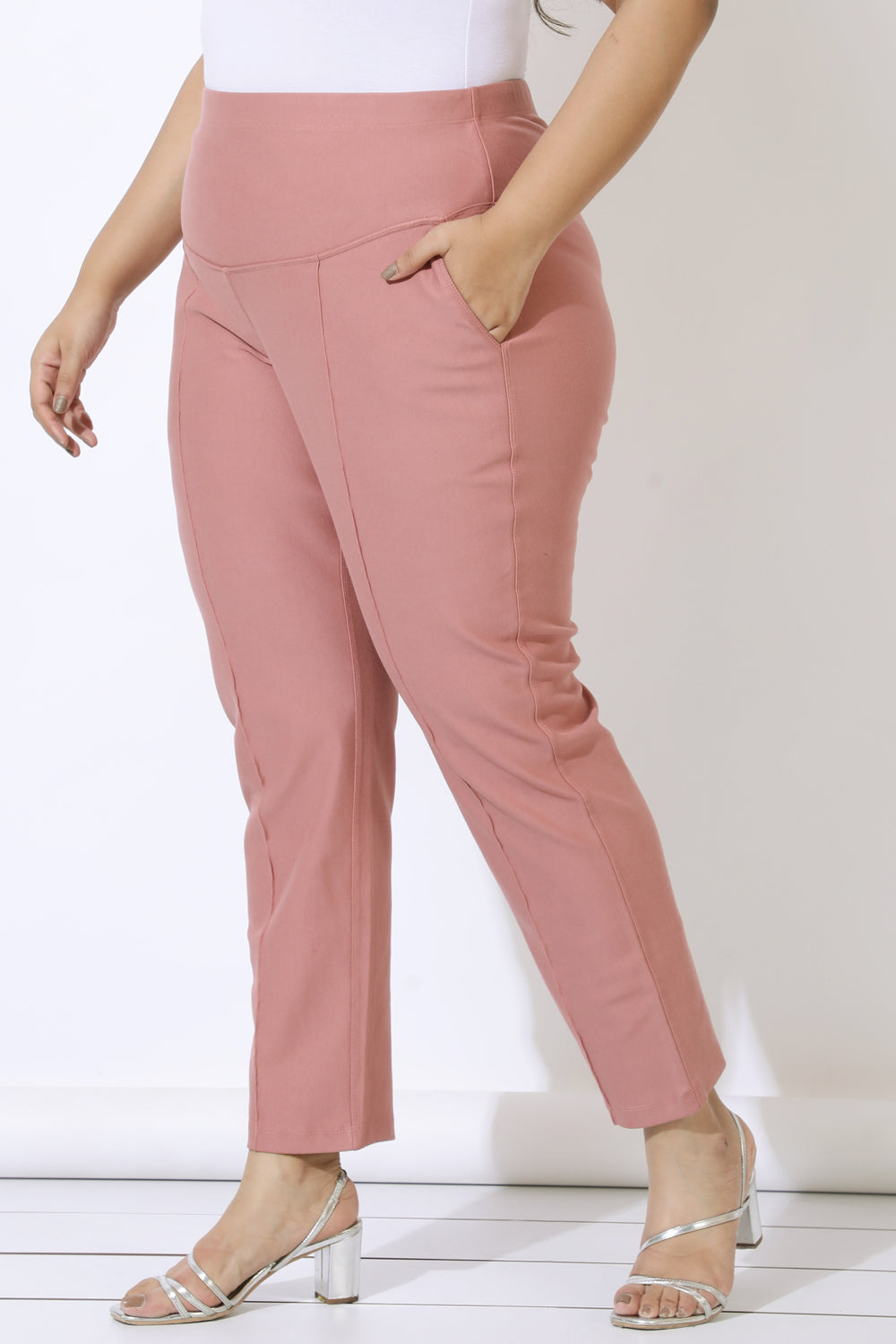 Dusty Pink Crease Seam Tummy Tucker Pants