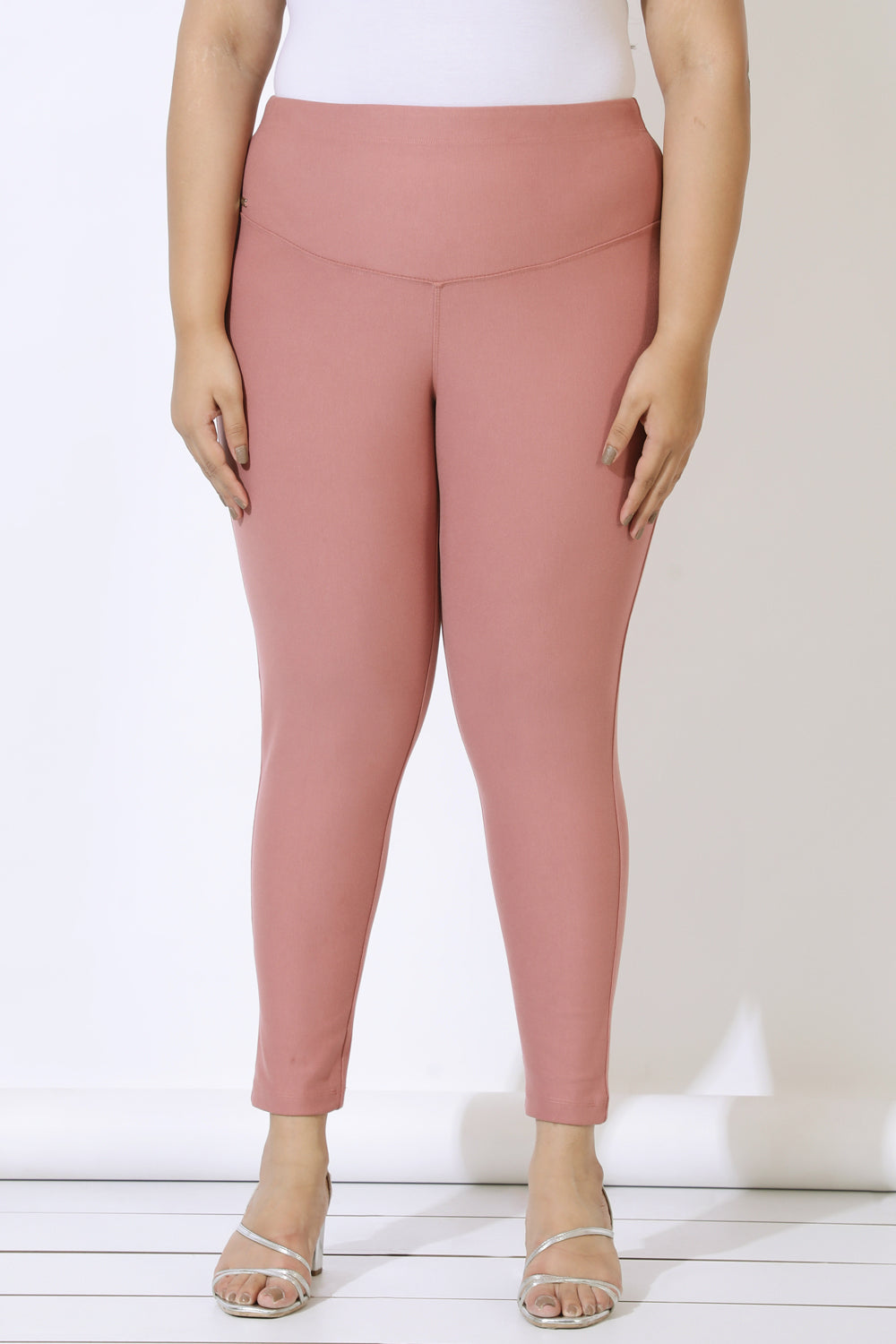 Buy Plus Size Dusty Pink Tummy Tucker Jeggings