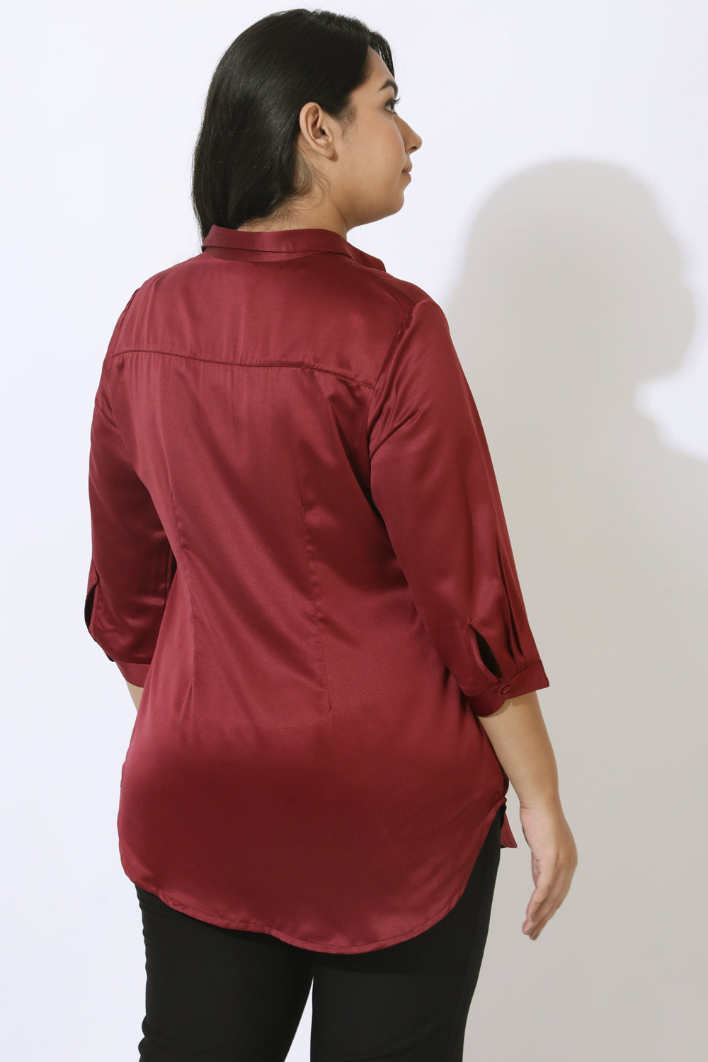 Plus Size Maroon Satin Shirt