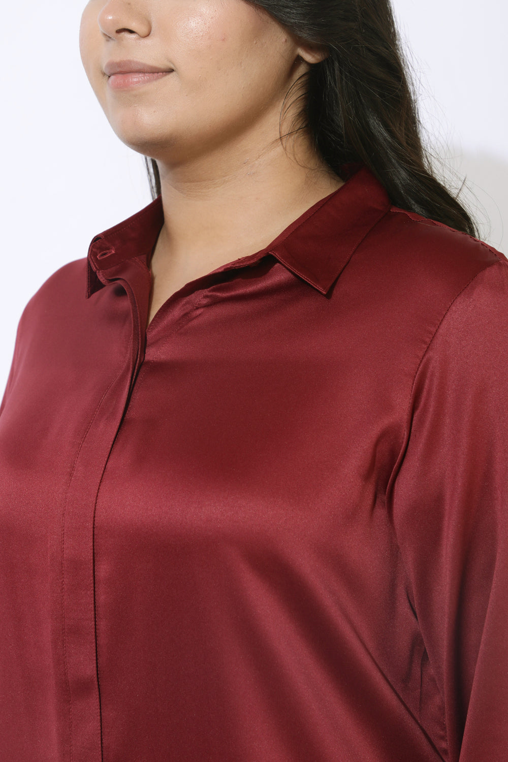 Plus Size Maroon Satin Shirt