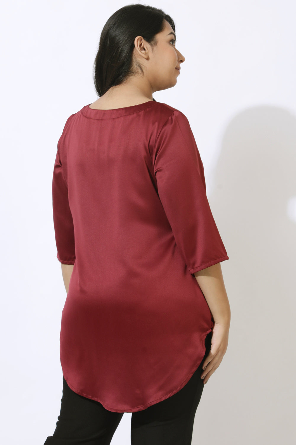 Maroon Satin Centre Pleat Top