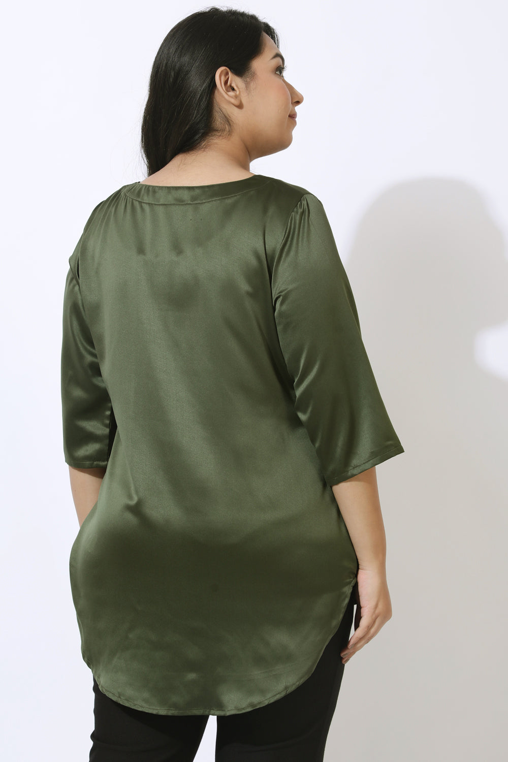 Comfortable Olive Satin Centre Pleat Top