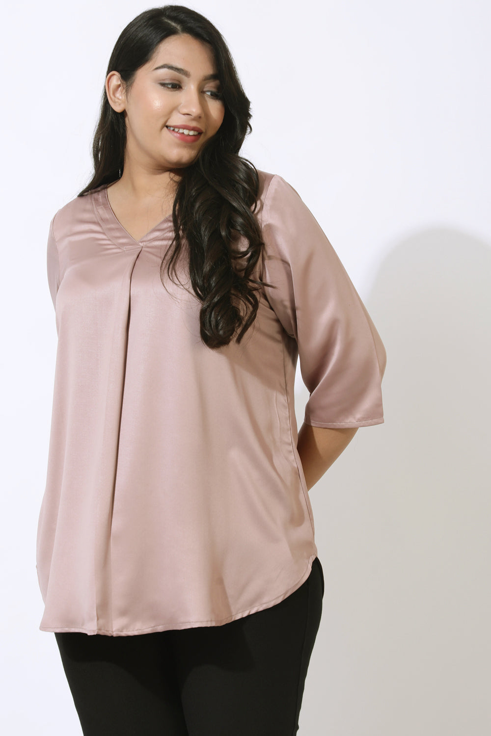 Plus Size Rose Satin Centre Pleat Top