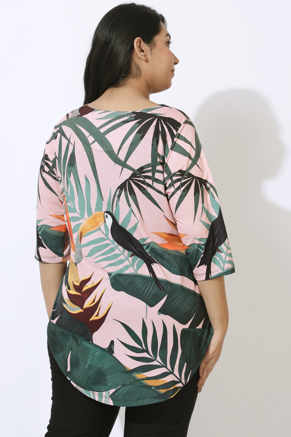 Pink Tropical Print Centre Pleat Top